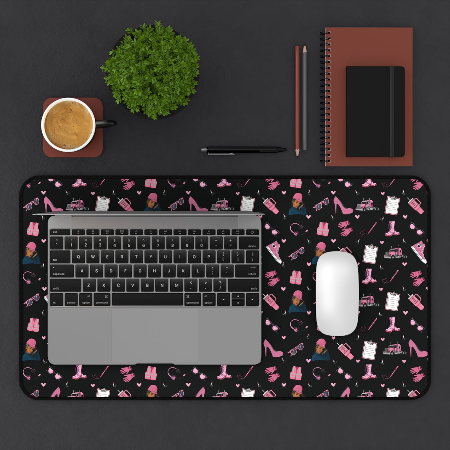 Black Trucker Charm Mouse Pad, Trucker Girl Office Accessories, Mouse Pad for female Truck Driver