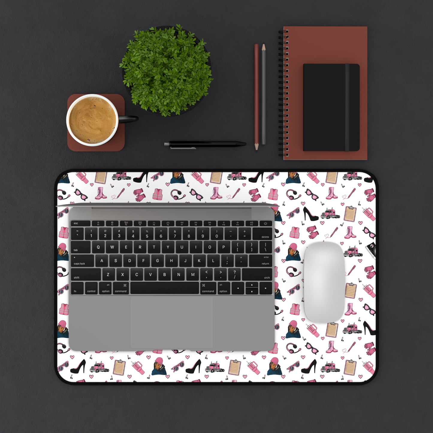White Trucker Charm Mouse Pad,Feminine Trucker Theme Trucker Girl Office Accessories, Mouse Pad for female Truck Driver