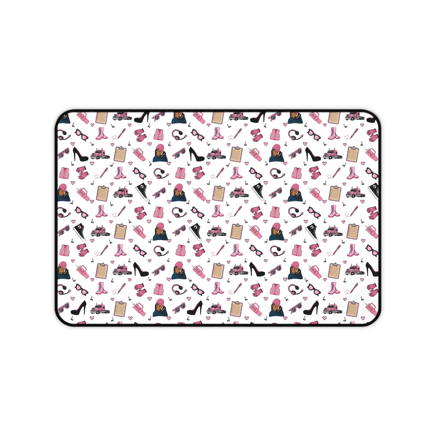White Trucker Charm Mouse Pad,Feminine Trucker Theme Trucker Girl Office Accessories, Mouse Pad for female Truck Driver