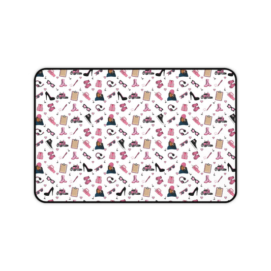 White Trucker Charm Mouse Pad,Feminine Trucker Theme  Trucker Girl Office Accessories, Mouse Pad for female Truck Driver