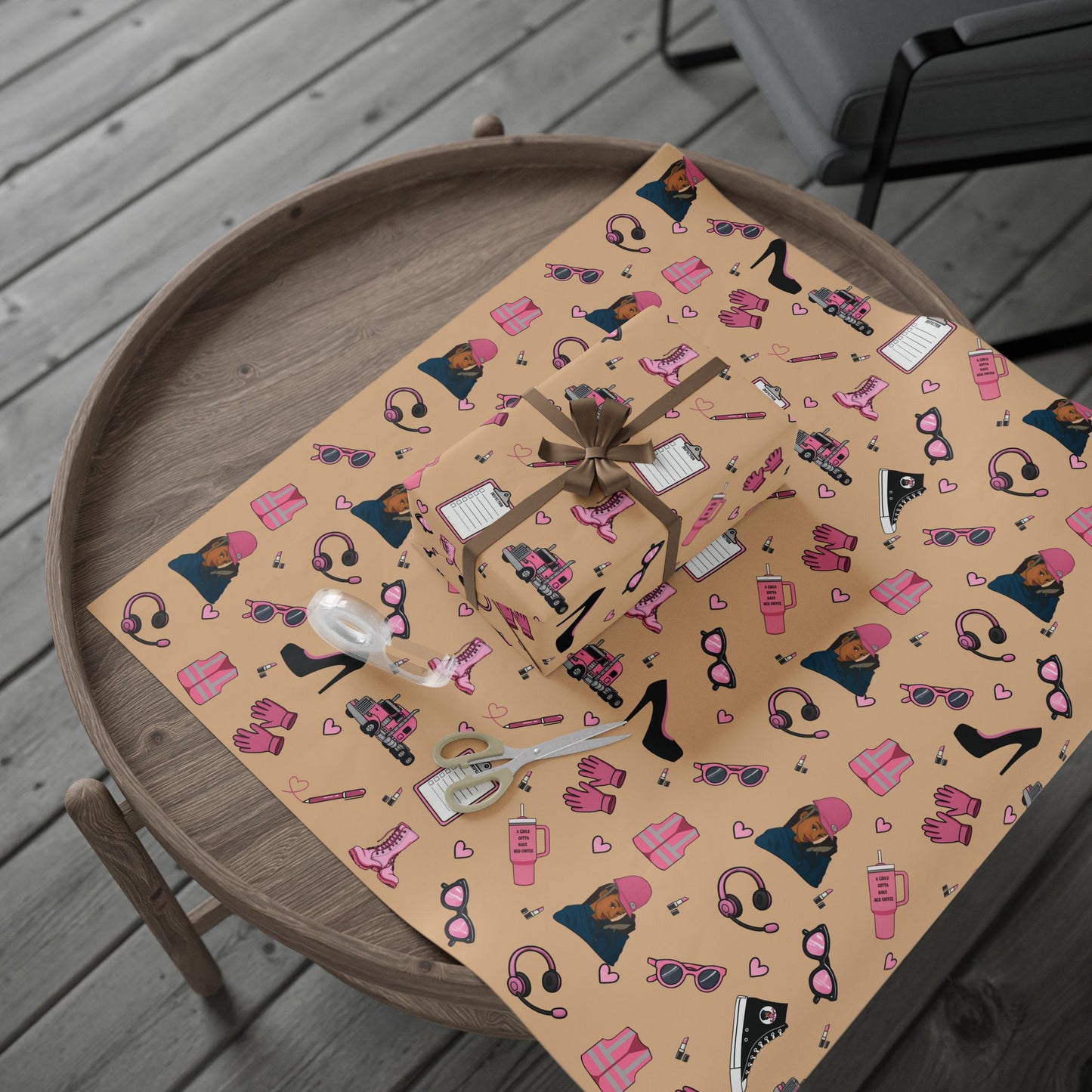 Sandy Trucker Charm Gift Wrapping Paper , Feminine Trucker Theme to celebrate the driver you know