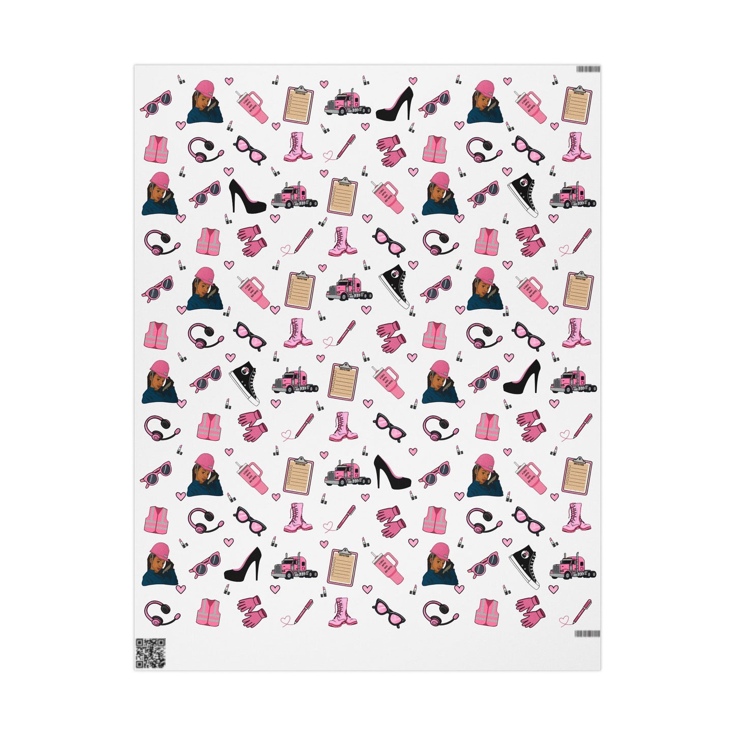 White Trucker Charm Gift Wrapping Paper , Feminine Trucker Theme to celebrate the driver you know