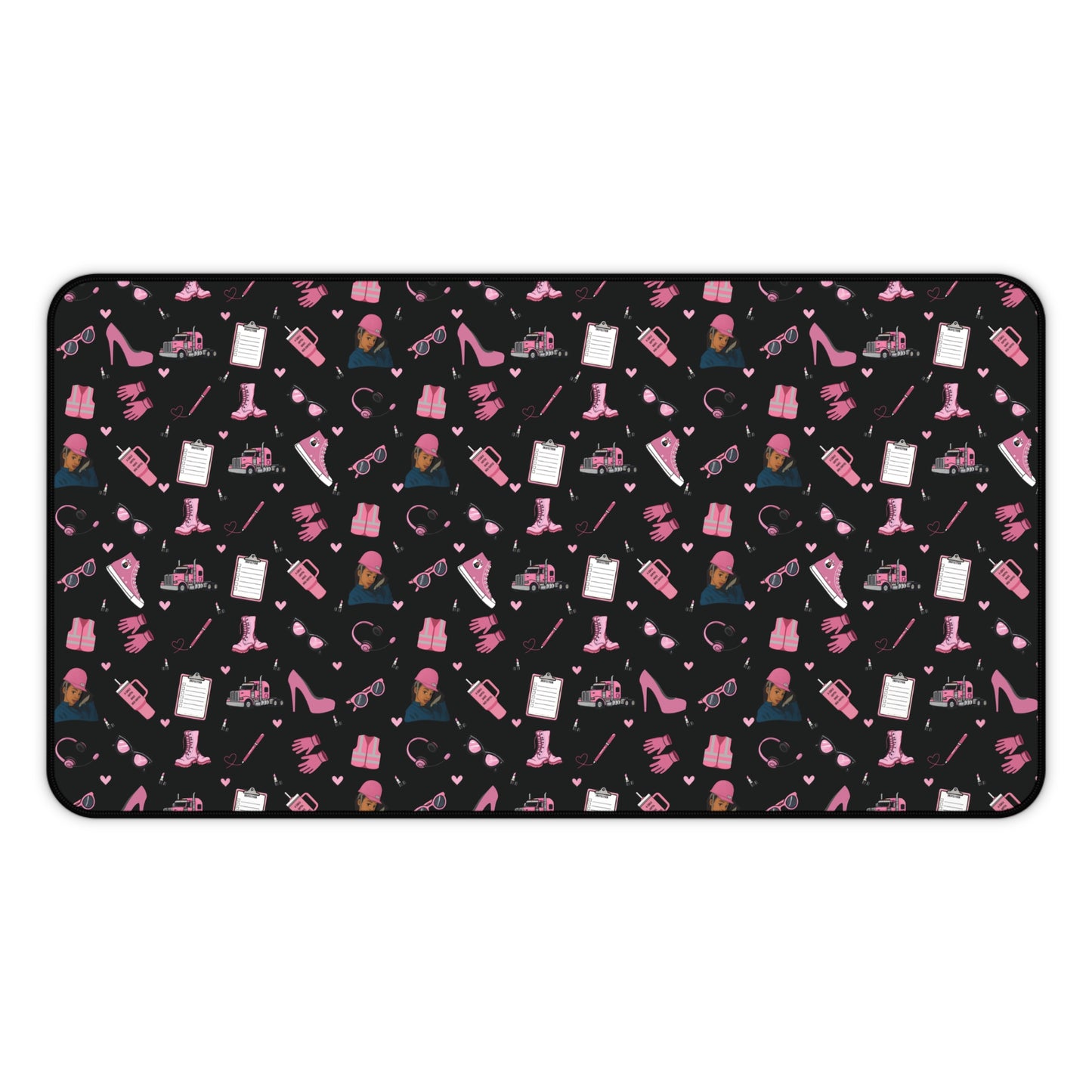 Black Trucker Charm Mouse Pad, Trucker Girl Office Accessories, Mouse Pad for female Truck Driver
