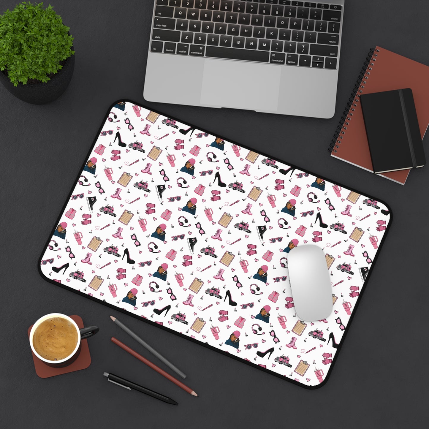 White Trucker Charm Mouse Pad,Feminine Trucker Theme Trucker Girl Office Accessories, Mouse Pad for female Truck Driver