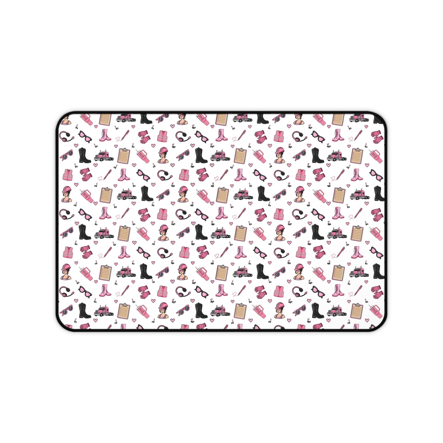 White Trucker Charm Mouse Pad, Feminine Trucker Theme Trucker Girl Office Accessories, Mouse Pad for female Truck Driver
