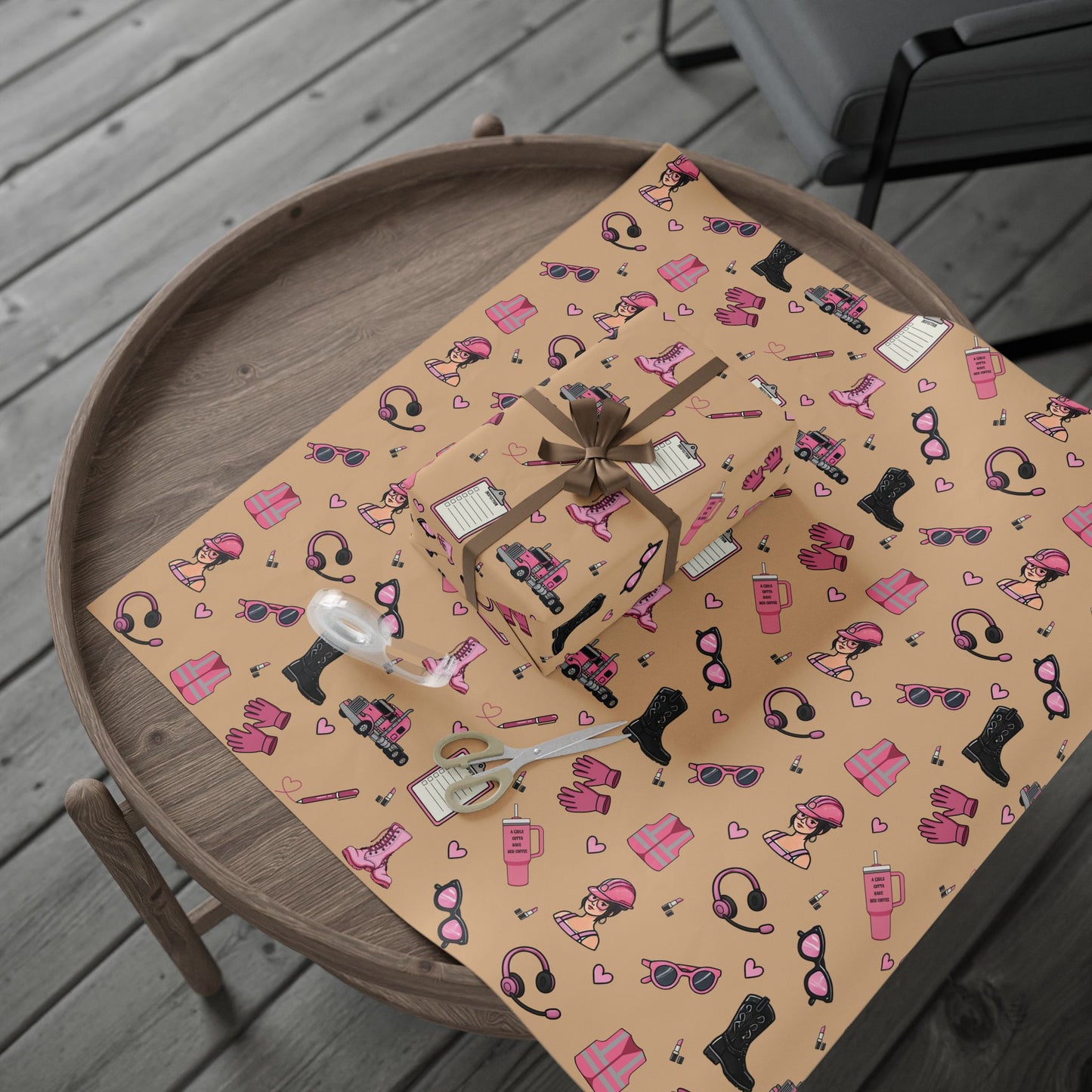 Sandy Trucker Charm Gift Wrapping Paper , Feminine Trucker Theme to celebrate the driver you know