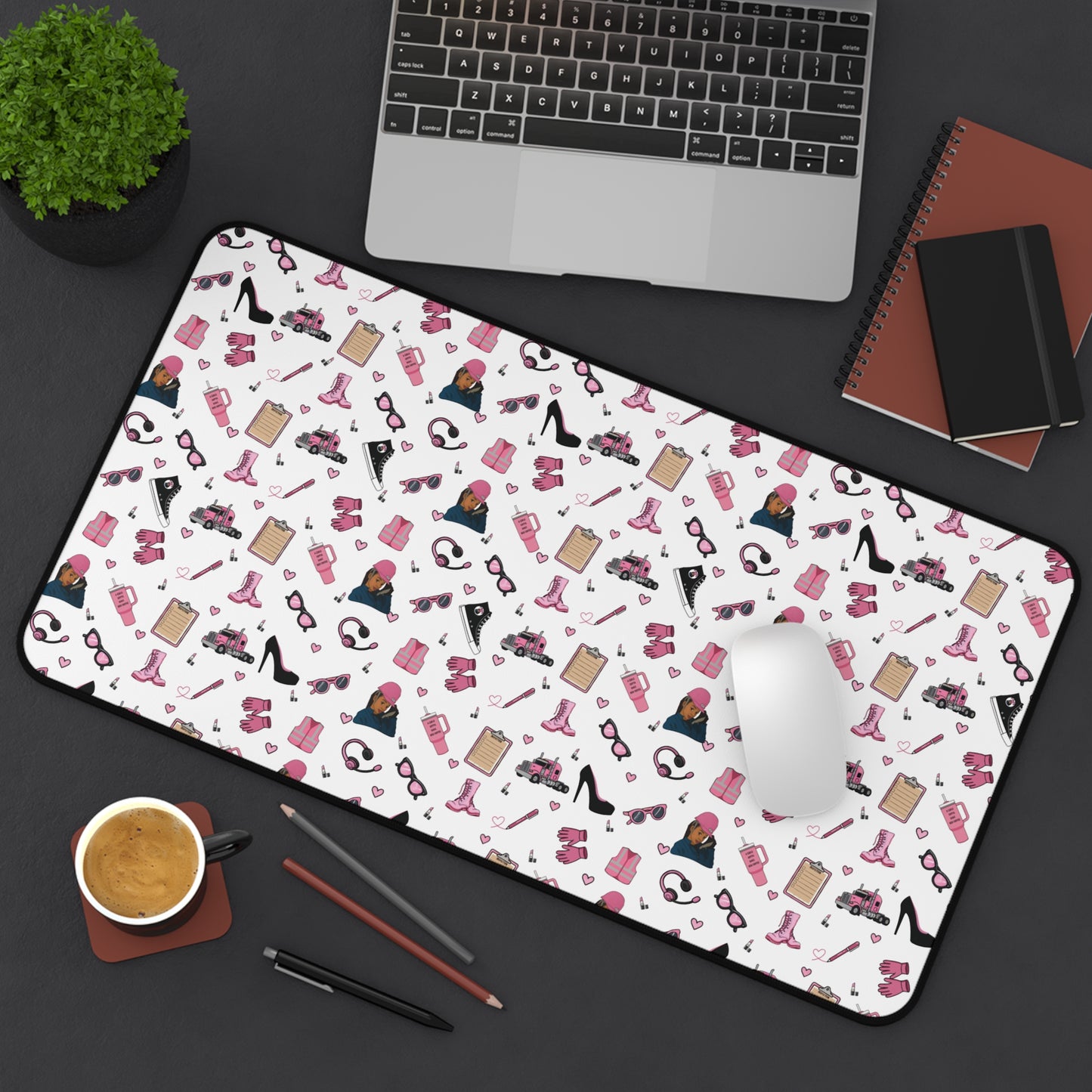 White Trucker Charm Mouse Pad,Feminine Trucker Theme Trucker Girl Office Accessories, Mouse Pad for female Truck Driver
