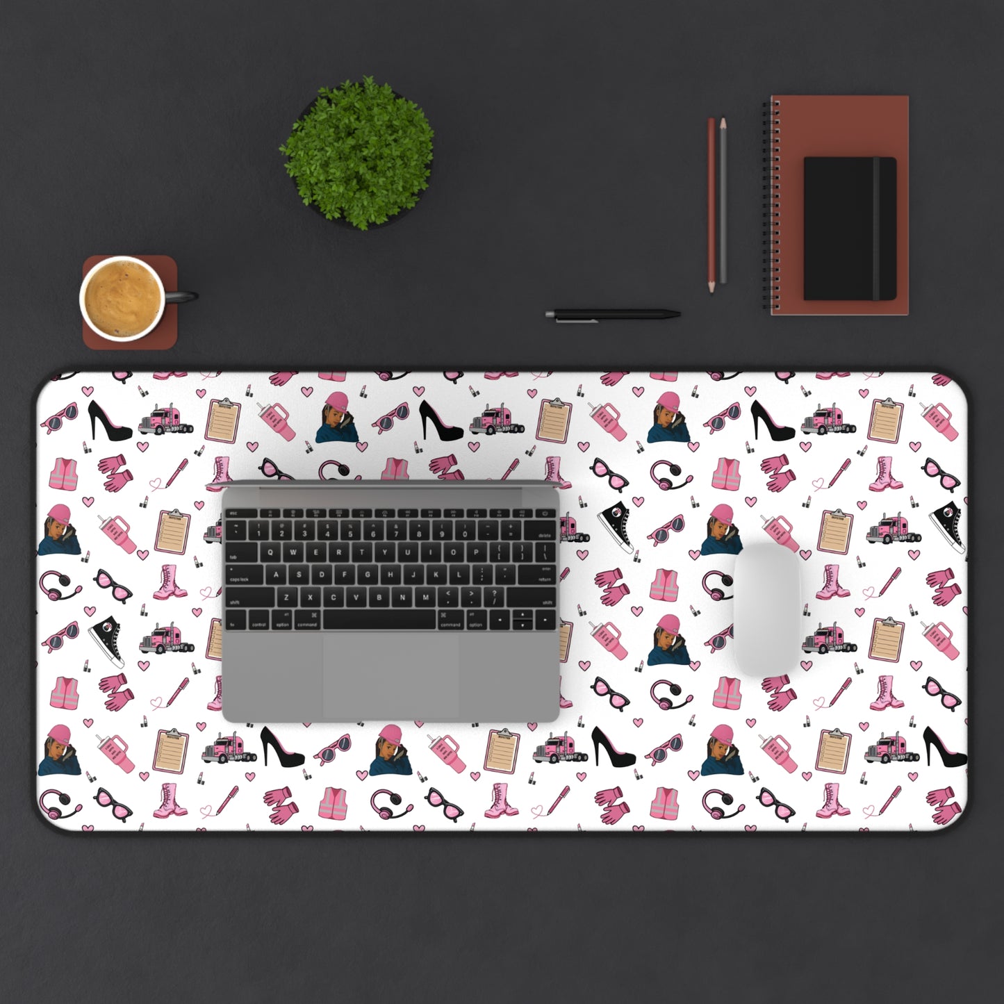 White Trucker Charm Mouse Pad,Feminine Trucker Theme Trucker Girl Office Accessories, Mouse Pad for female Truck Driver