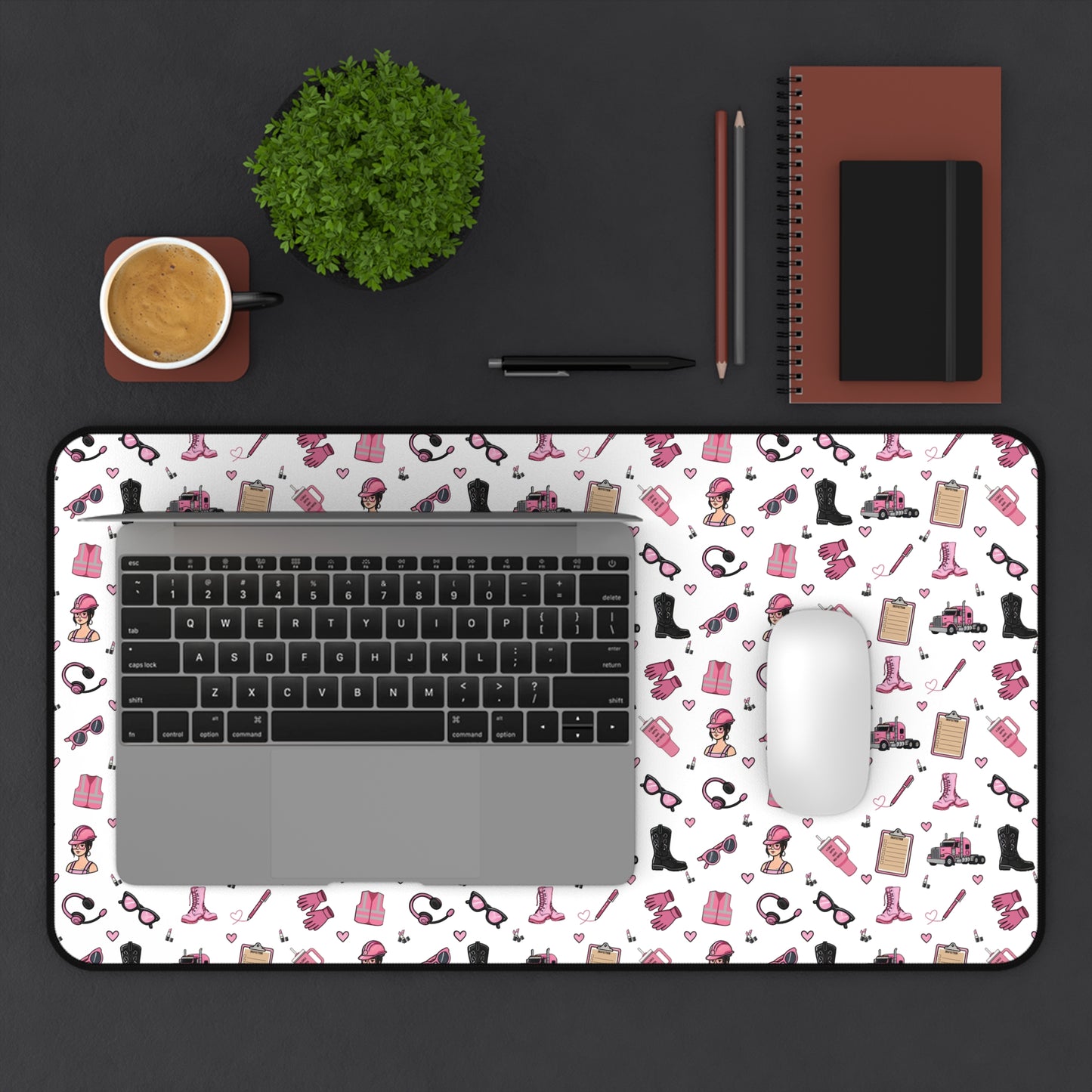 White Trucker Charm Mouse Pad, Feminine Trucker Theme Trucker Girl Office Accessories, Mouse Pad for female Truck Driver