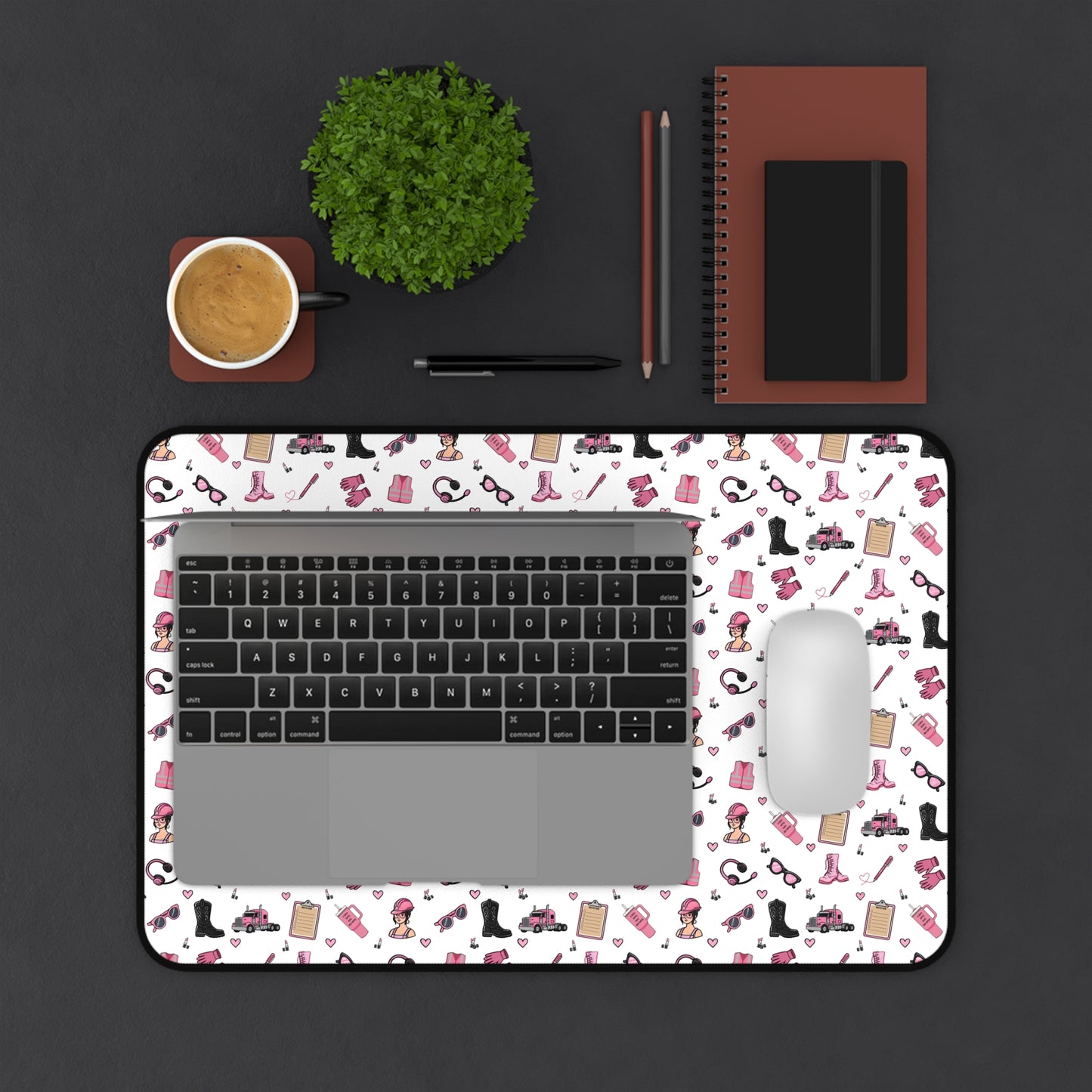 White Trucker Charm Mouse Pad, Feminine Trucker Theme Trucker Girl Office Accessories, Mouse Pad for female Truck Driver