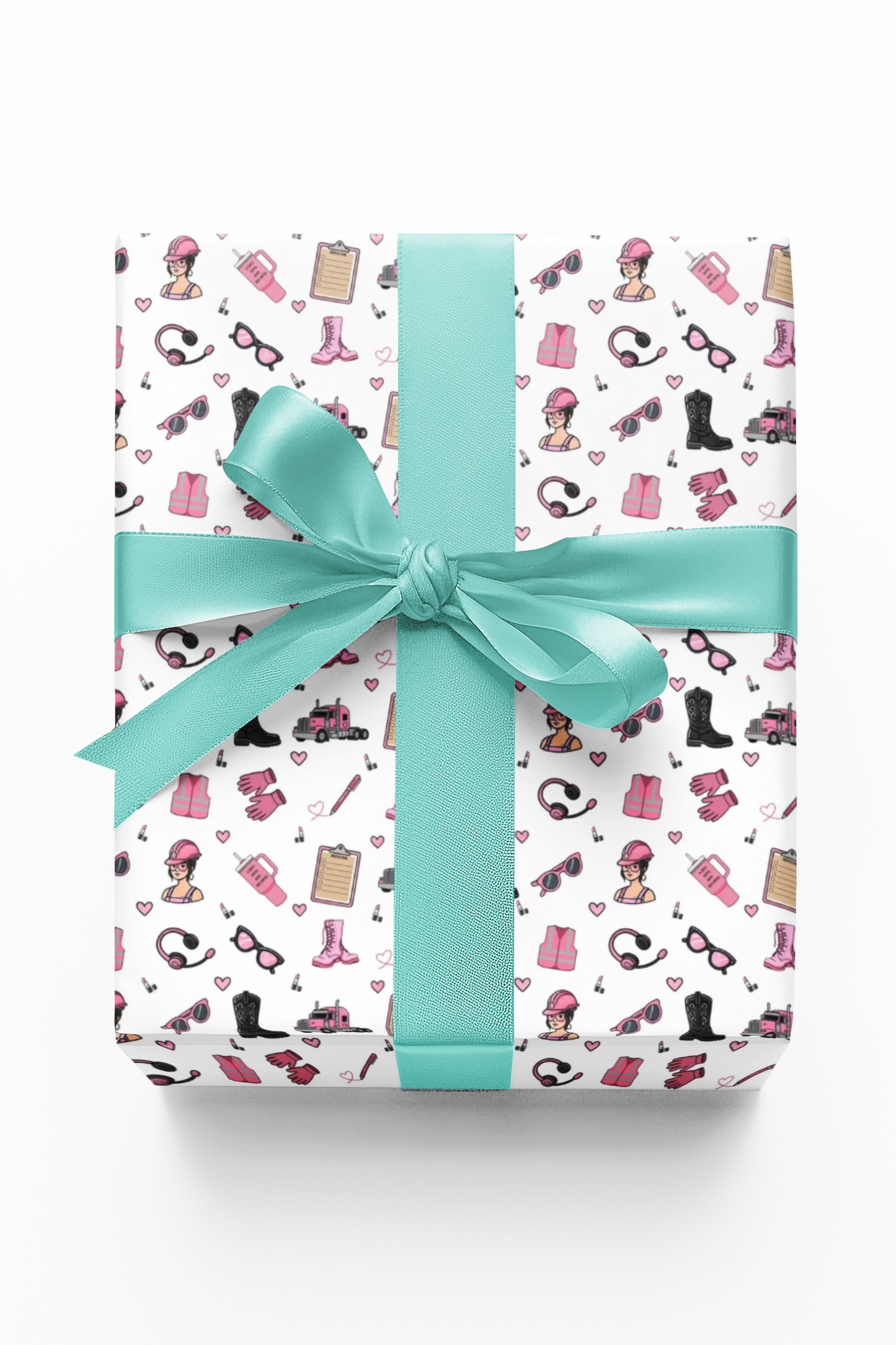 White Trucker Charm Gift Wrapping Paper , Feminine Trucker Theme to celebrate the driver you know