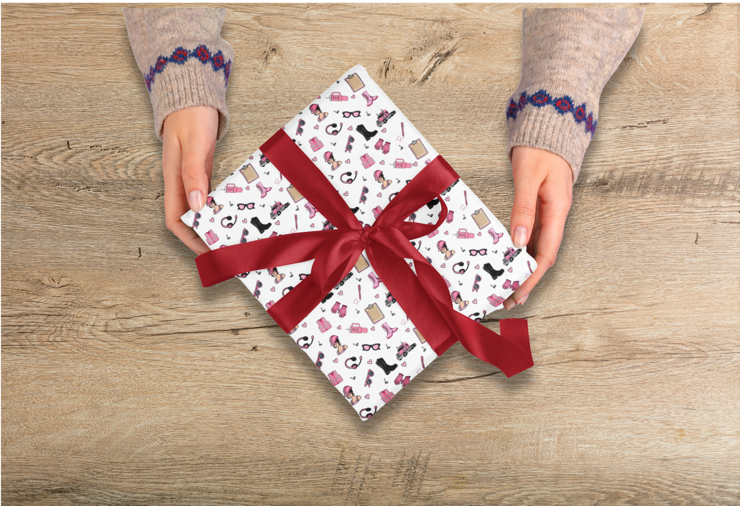 White Trucker Charm Gift Wrapping Paper , Feminine Trucker Theme to celebrate the driver you know