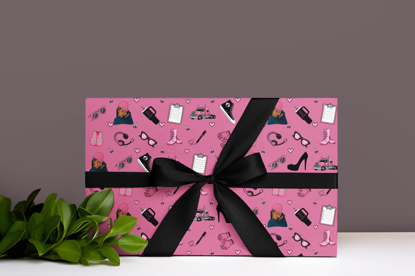 Pink Trucker Charm Gift Wrapping Paper Trucker Theme to celebrate the female trucker in your life