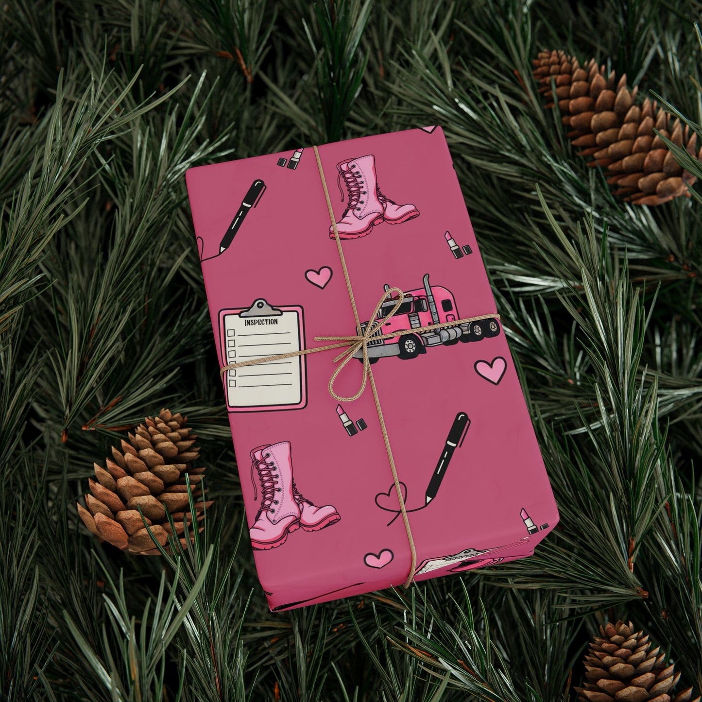 Pink Trucker Charm Gift Wrapping Paper Trucker Theme to celebrate the female trucker in your life