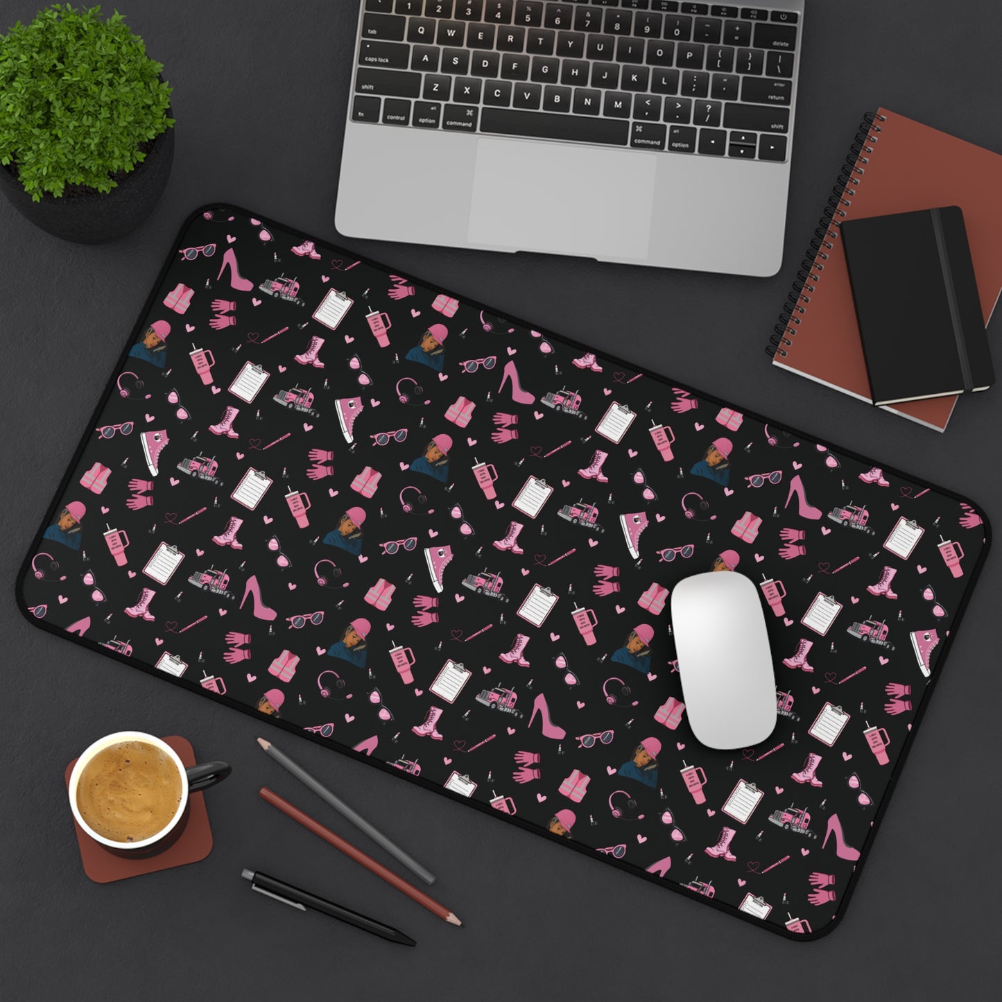Black Trucker Charm Mouse Pad, Trucker Girl Office Accessories, Mouse Pad for female Truck Driver