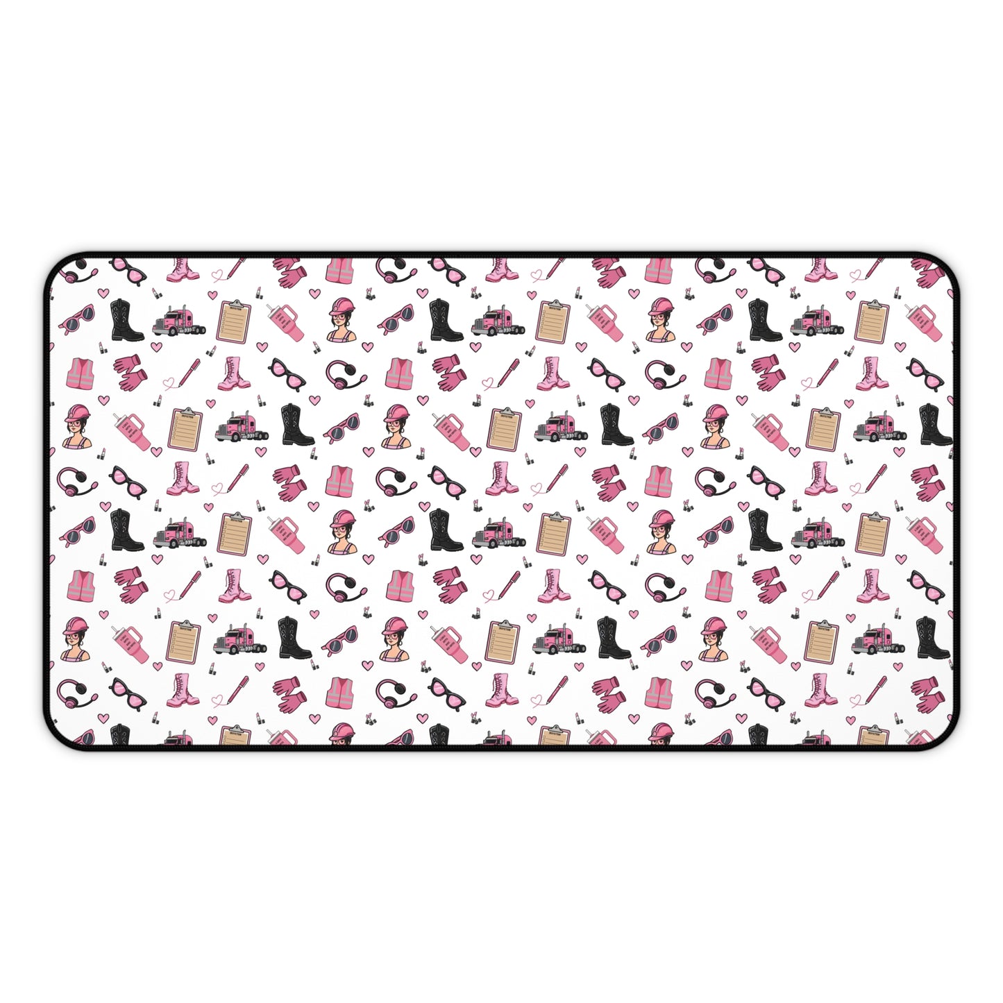 White Trucker Charm Mouse Pad, Feminine Trucker Theme Trucker Girl Office Accessories, Mouse Pad for female Truck Driver