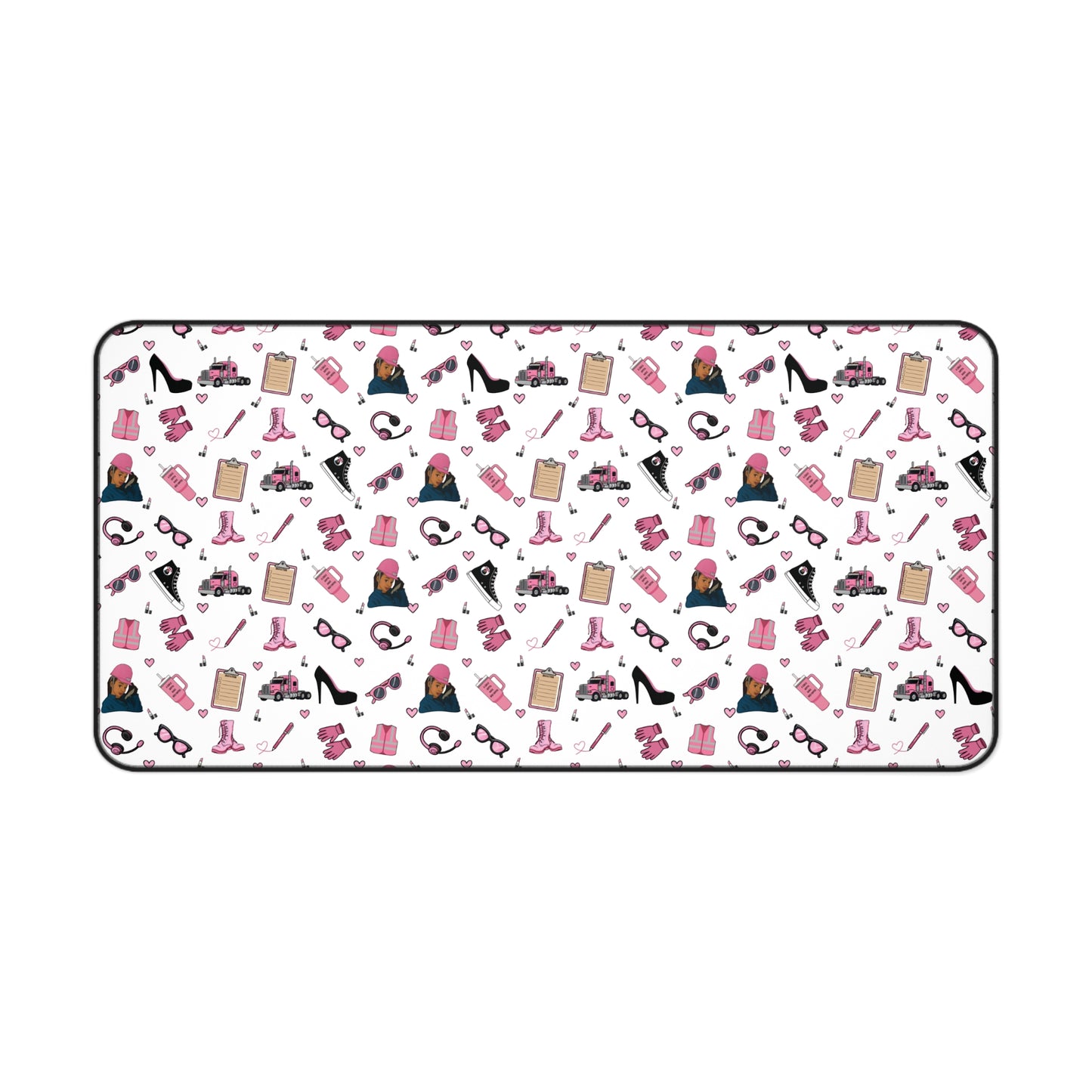 White Trucker Charm Mouse Pad,Feminine Trucker Theme Trucker Girl Office Accessories, Mouse Pad for female Truck Driver