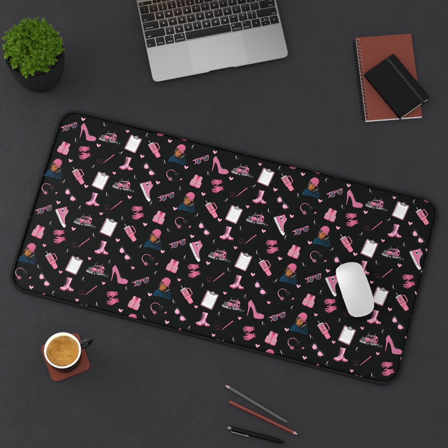 Black Trucker Charm Mouse Pad, Trucker Girl Office Accessories, Mouse Pad for female Truck Driver