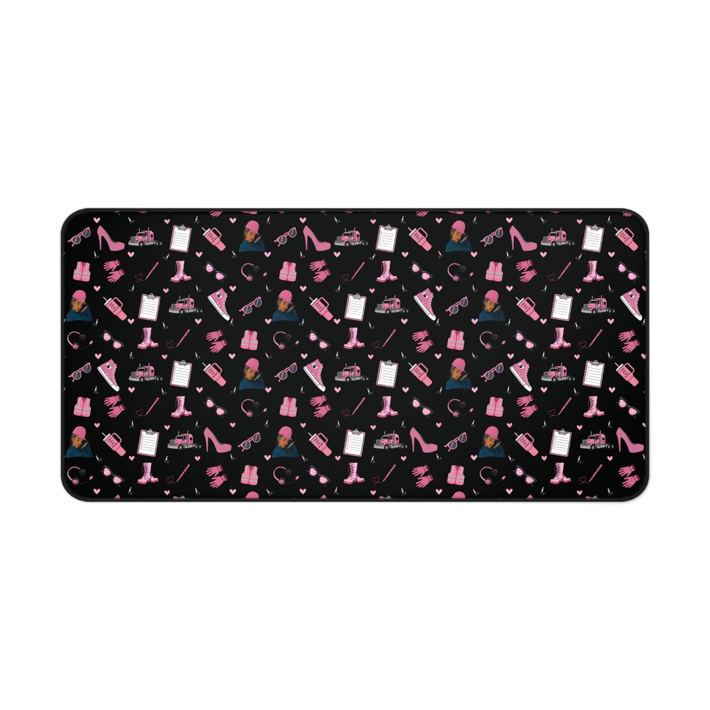 Black Trucker Charm Mouse Pad, Trucker Girl Office Accessories, Mouse Pad for female Truck Driver