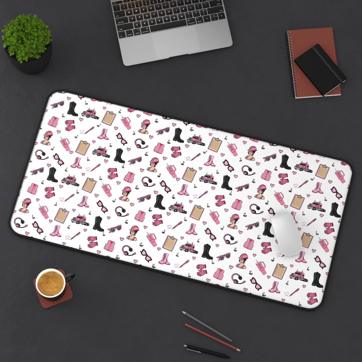 White Trucker Charm Mouse Pad, Feminine Trucker Theme Trucker Girl Office Accessories, Mouse Pad for female Truck Driver