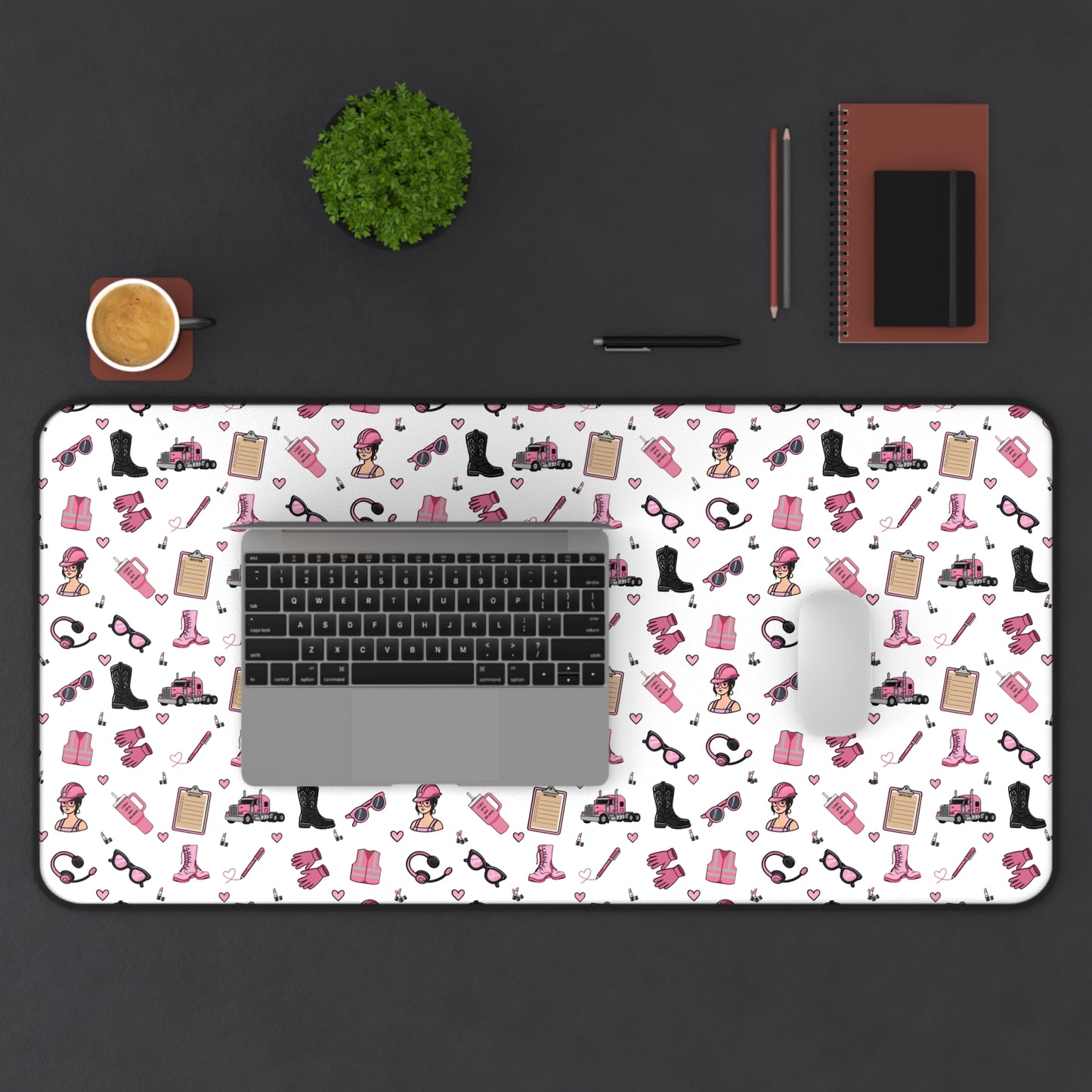 White Trucker Charm Mouse Pad, Feminine Trucker Theme Trucker Girl Office Accessories, Mouse Pad for female Truck Driver