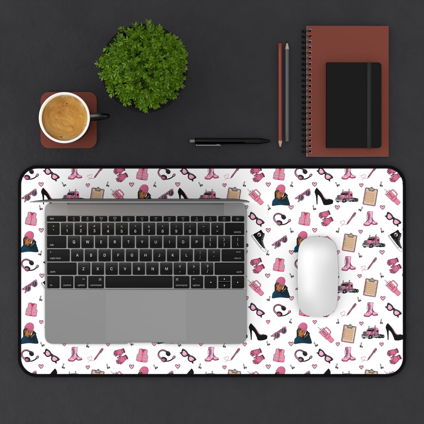 White Trucker Charm Mouse Pad,Feminine Trucker Theme Trucker Girl Office Accessories, Mouse Pad for female Truck Driver