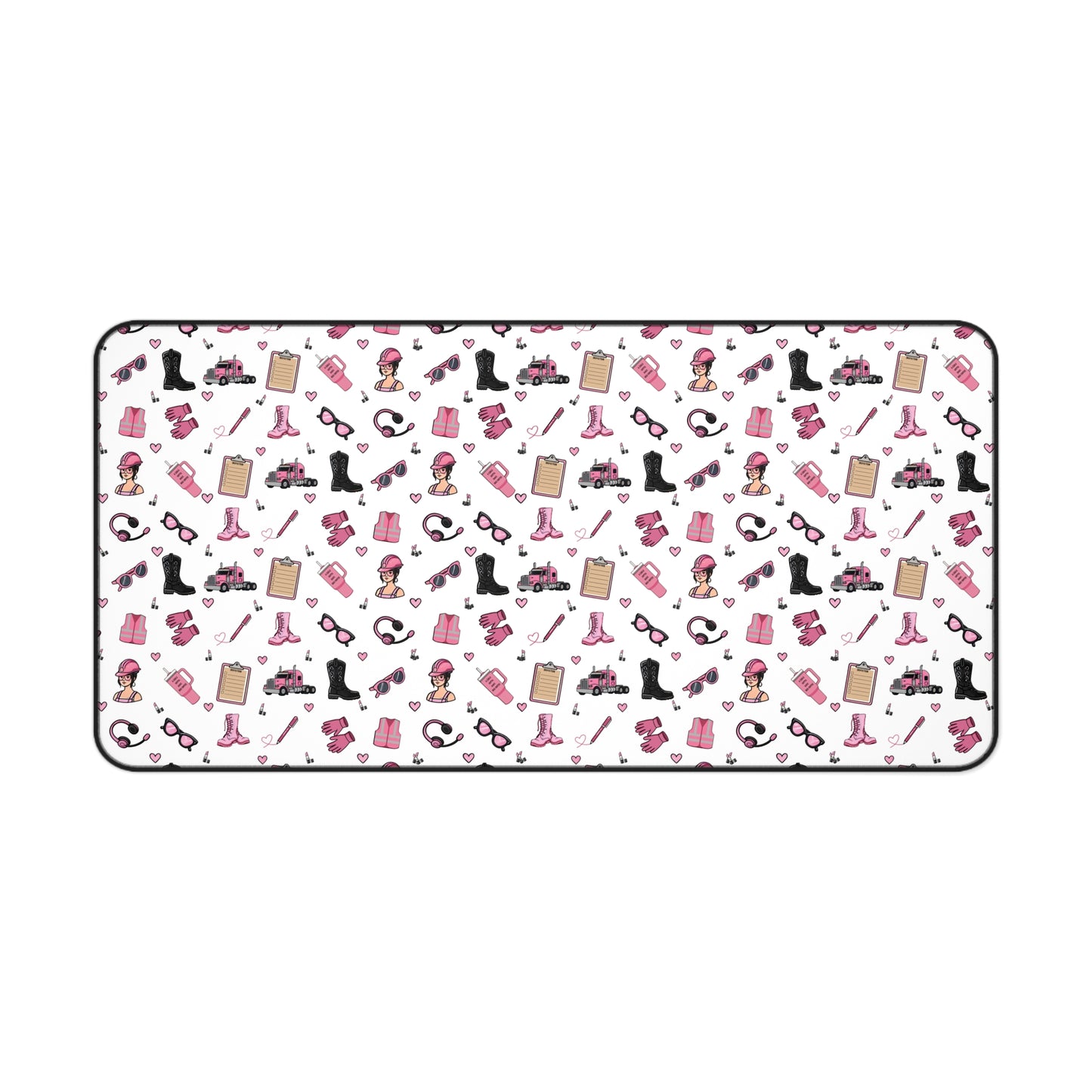White Trucker Charm Mouse Pad, Feminine Trucker Theme Trucker Girl Office Accessories, Mouse Pad for female Truck Driver