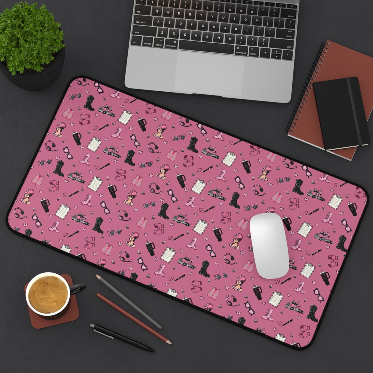 Pink Trucker Charm Mouse Pad for female truck driver Office Accessories