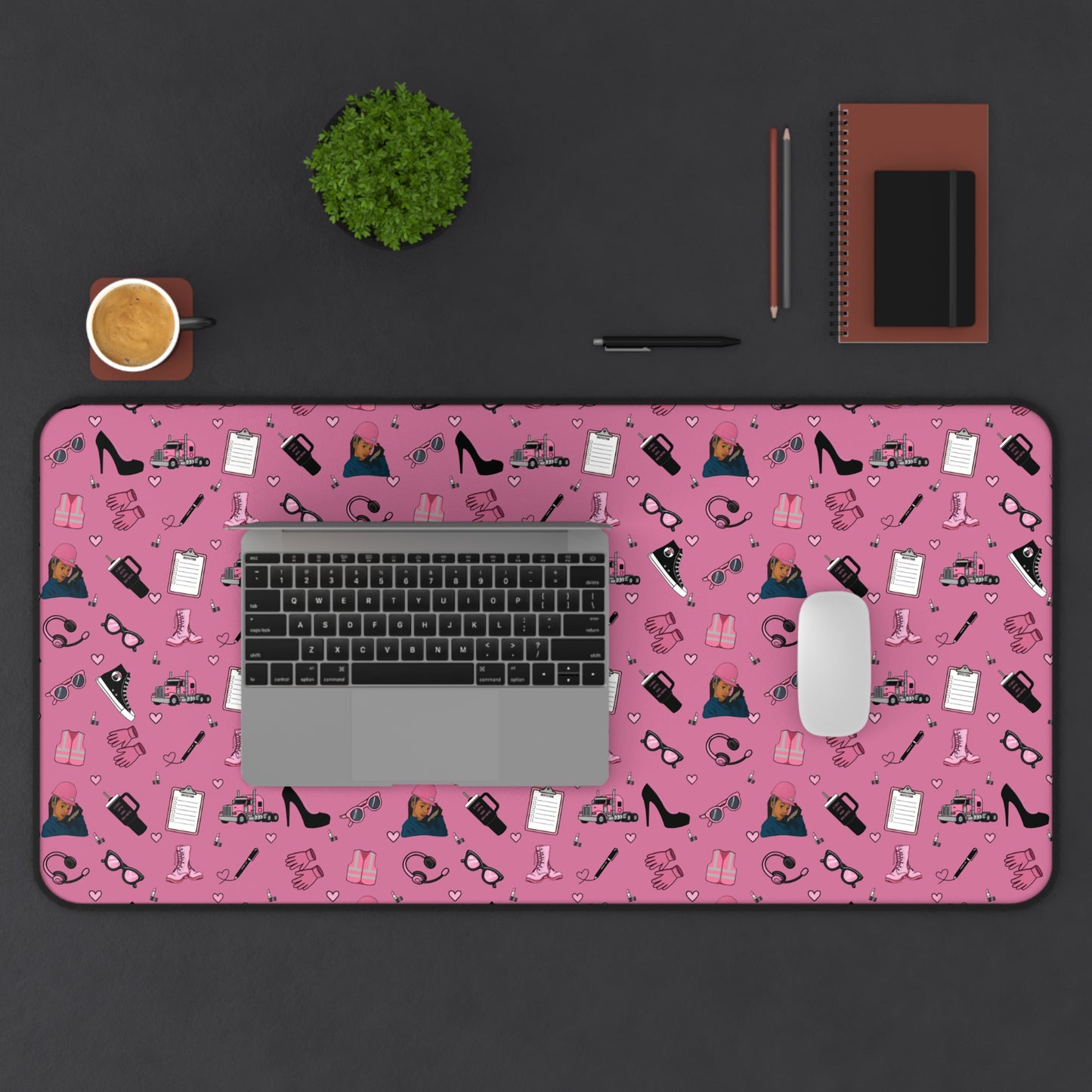 Pink Trucker Charm Mouse Pad for female truck driver Office Accessories