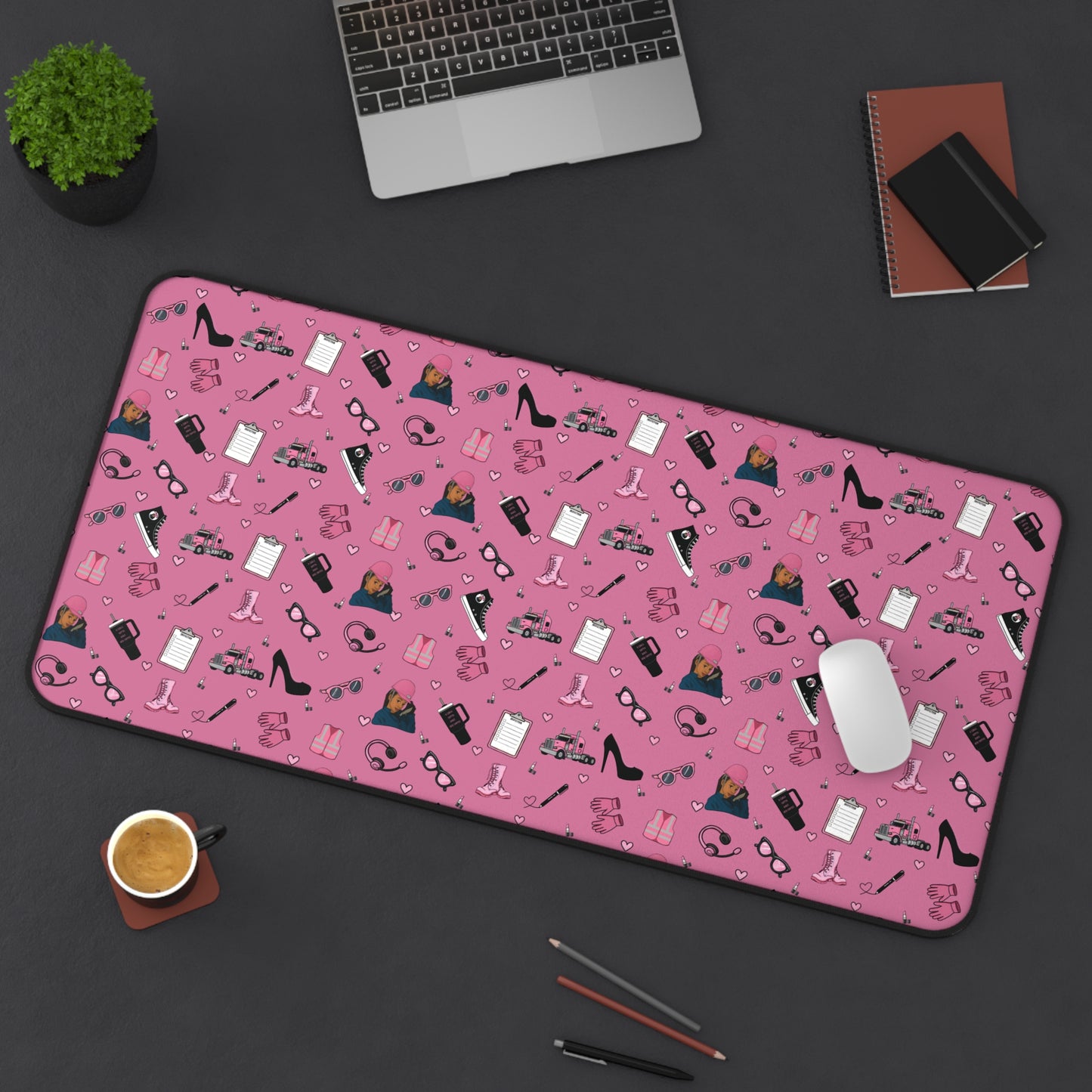 Pink Trucker Charm Mouse Pad for female truck driver Office Accessories