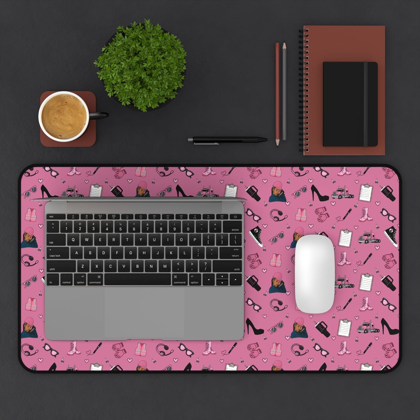 Pink Trucker Charm Mouse Pad for female truck driver Office Accessories