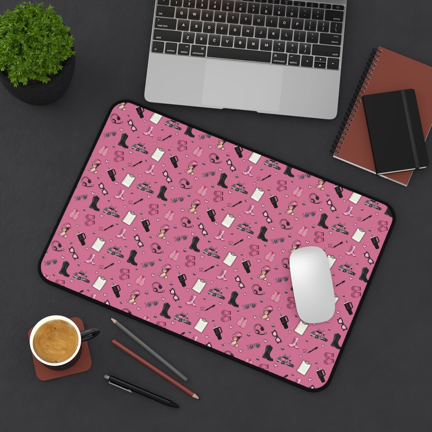Pink Trucker Charm Mouse Pad for female truck driver Office Accessories