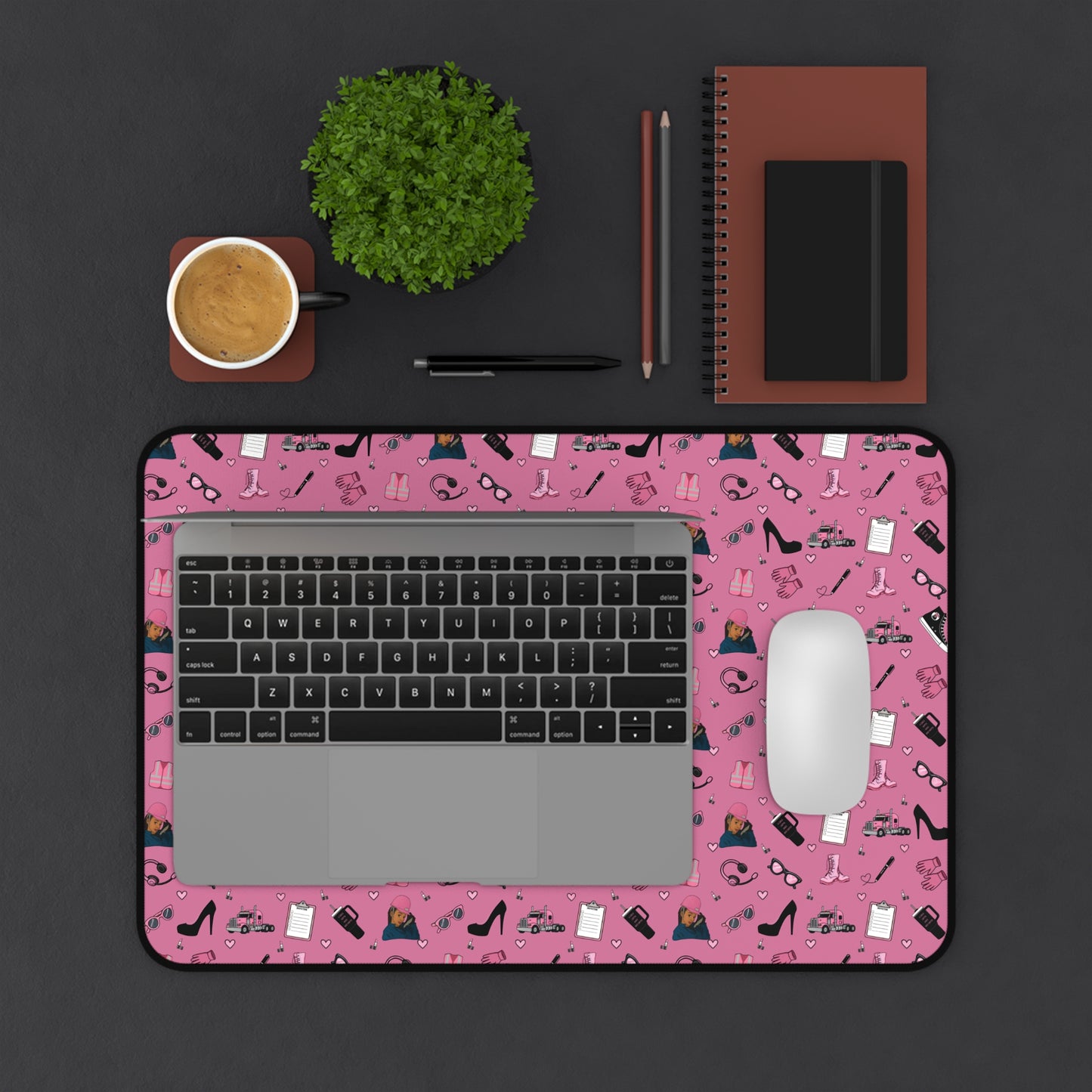 Pink Trucker Charm Mouse Pad for female truck driver Office Accessories