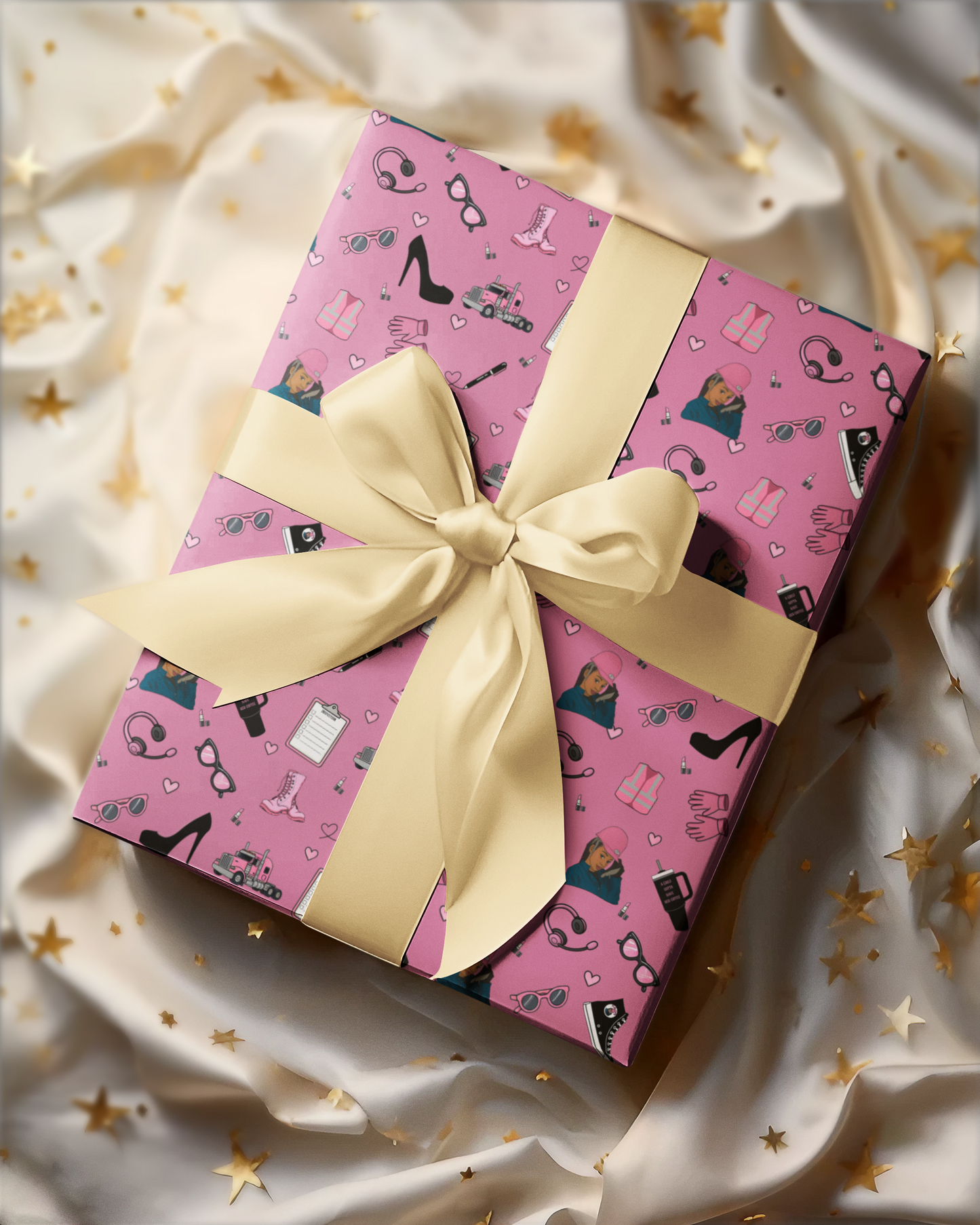 Pink Trucker Charm Gift Wrapping Paper Trucker Theme to celebrate the female trucker in your life