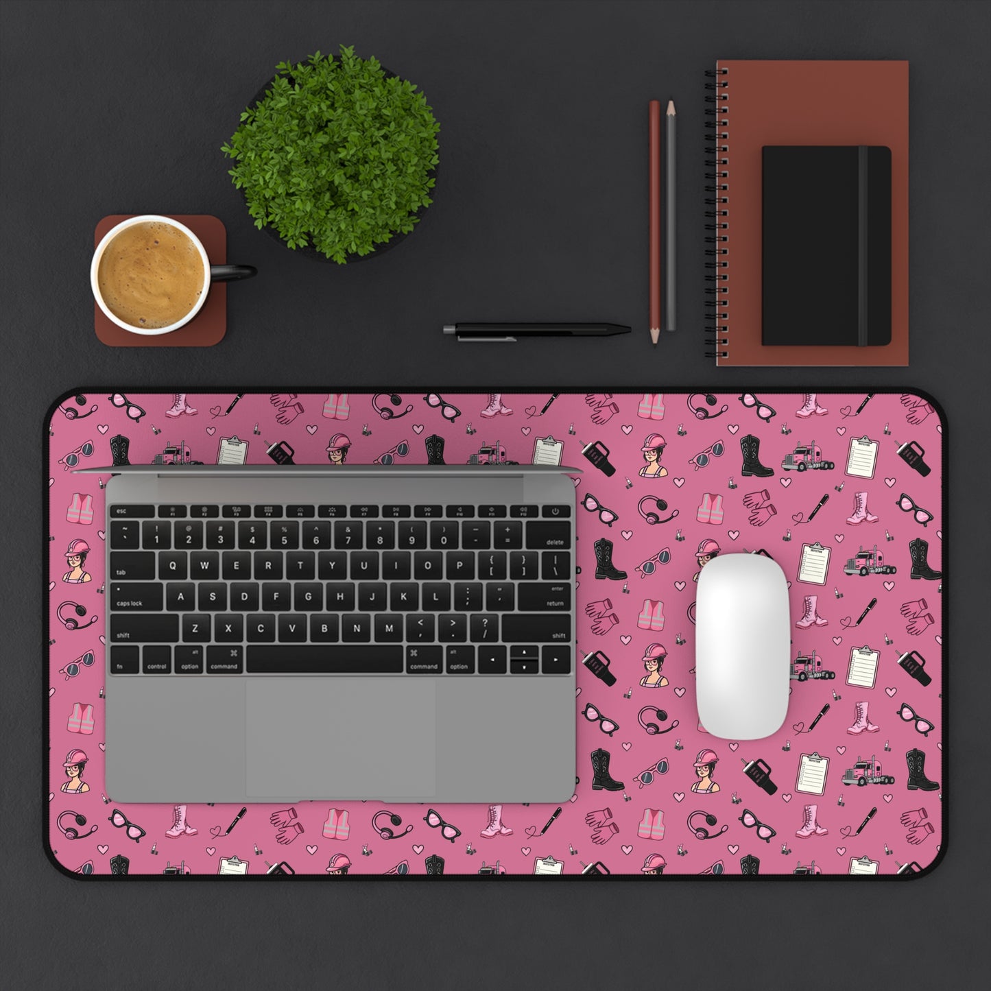 Pink Trucker Charm Mouse Pad for female truck driver Office Accessories