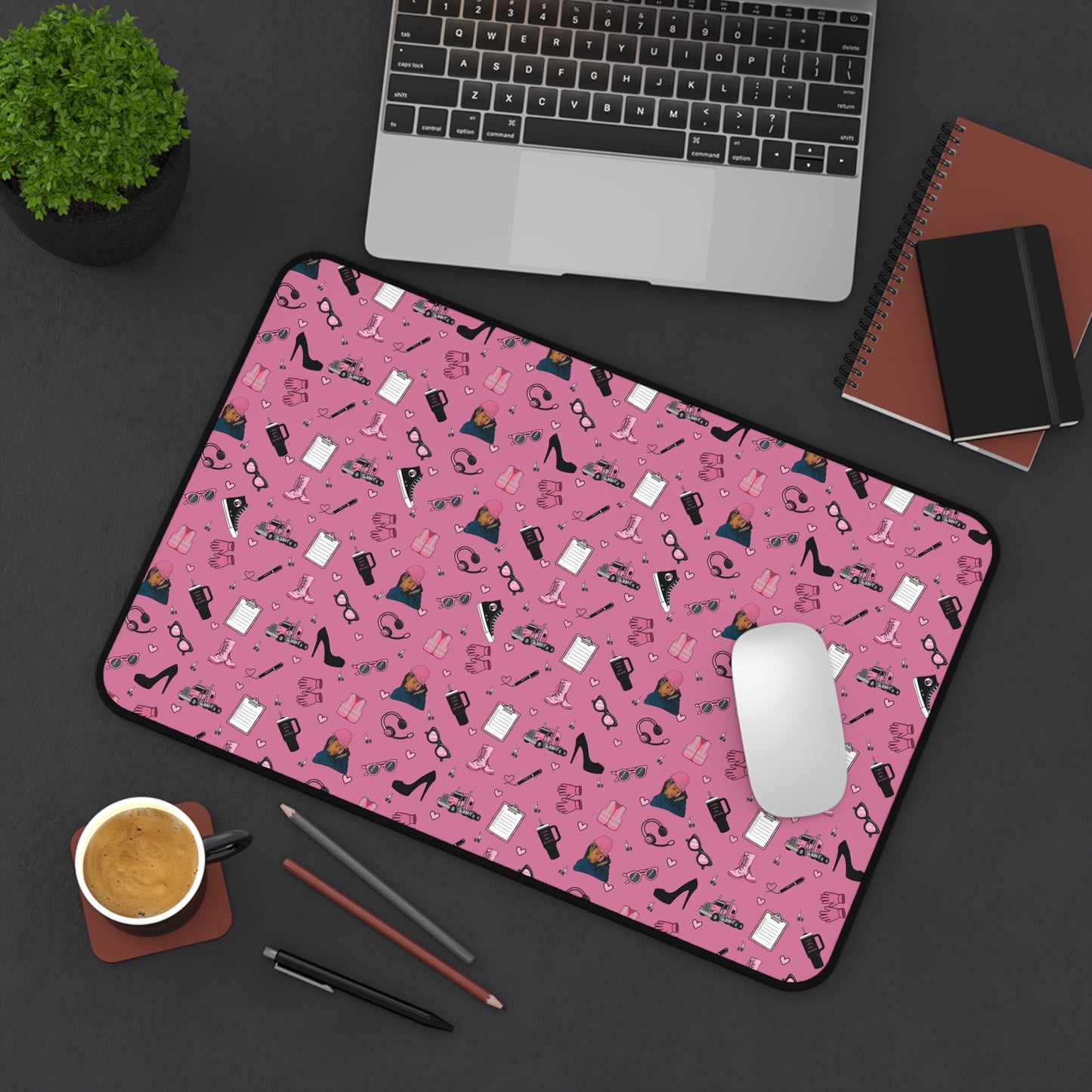 Pink Trucker Charm Mouse Pad for female truck driver Office Accessories