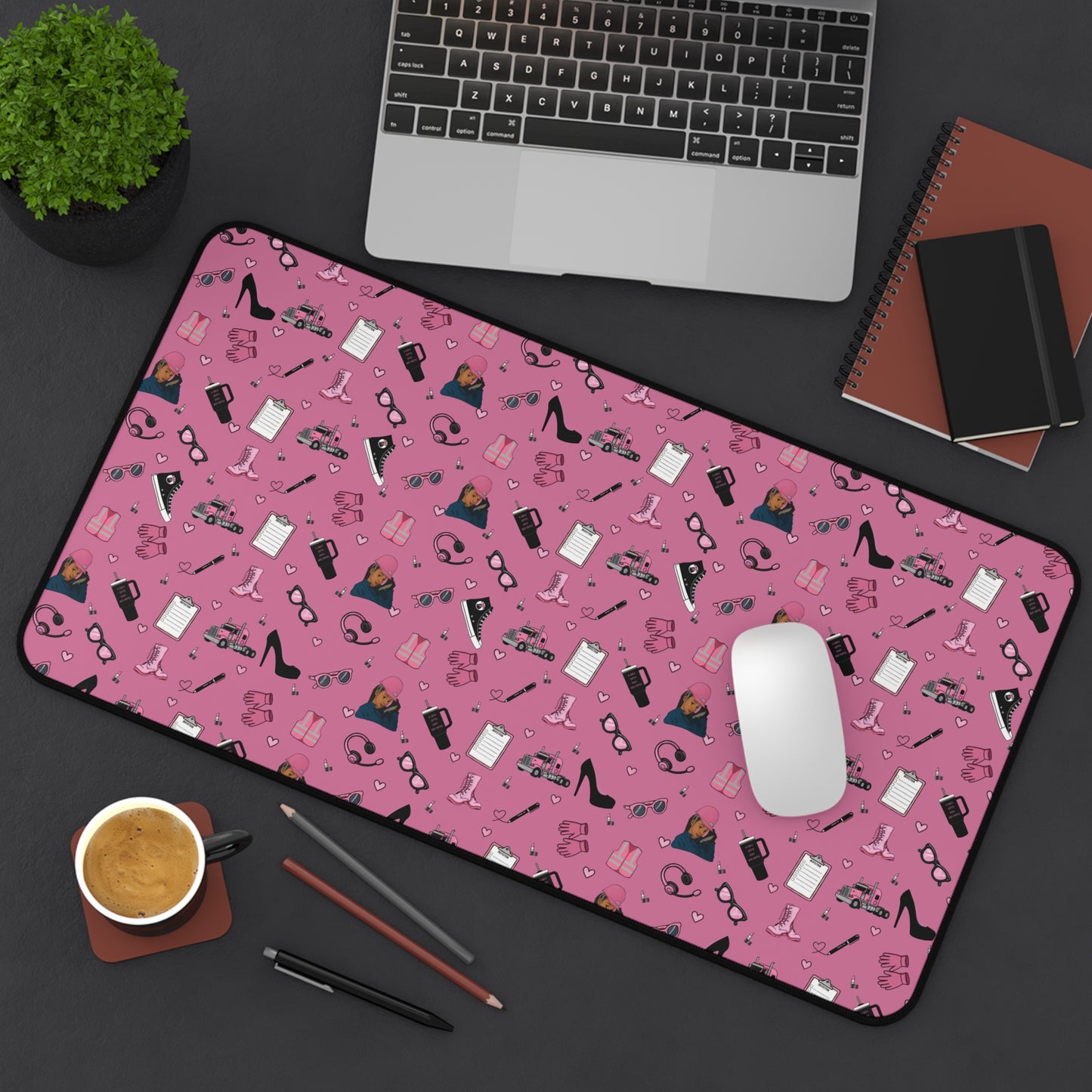 Pink Trucker Charm Mouse Pad for female truck driver Office Accessories