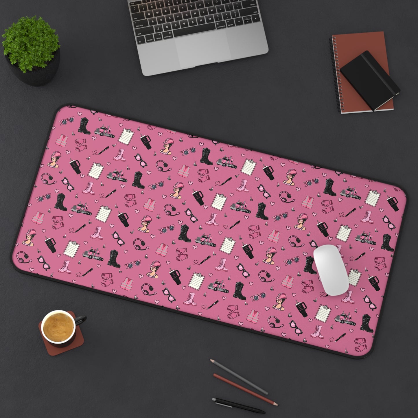 Pink Trucker Charm Mouse Pad for female truck driver Office Accessories