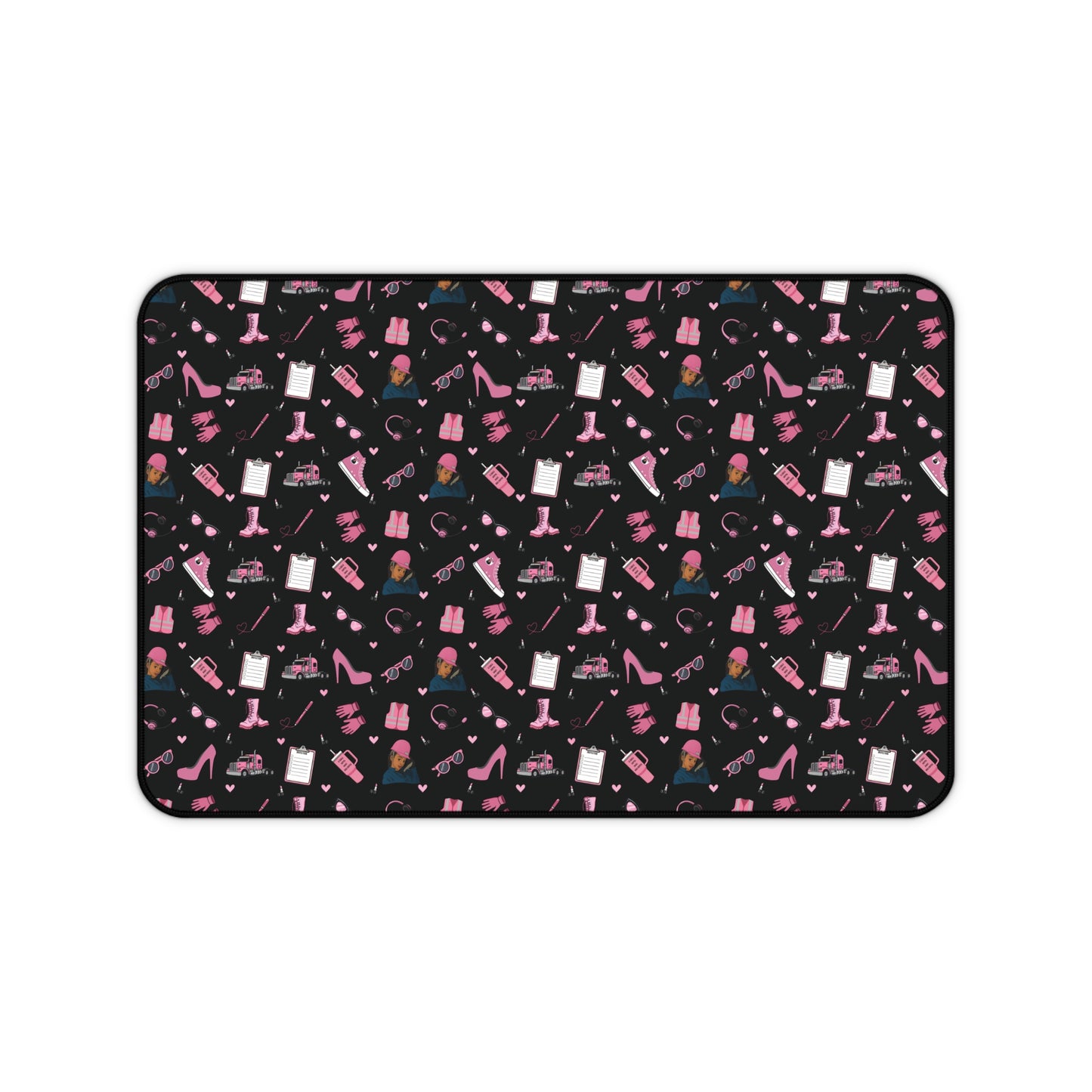 Black Trucker Charm Mouse Pad, Trucker Girl Office Accessories, Mouse Pad for female Truck Driver