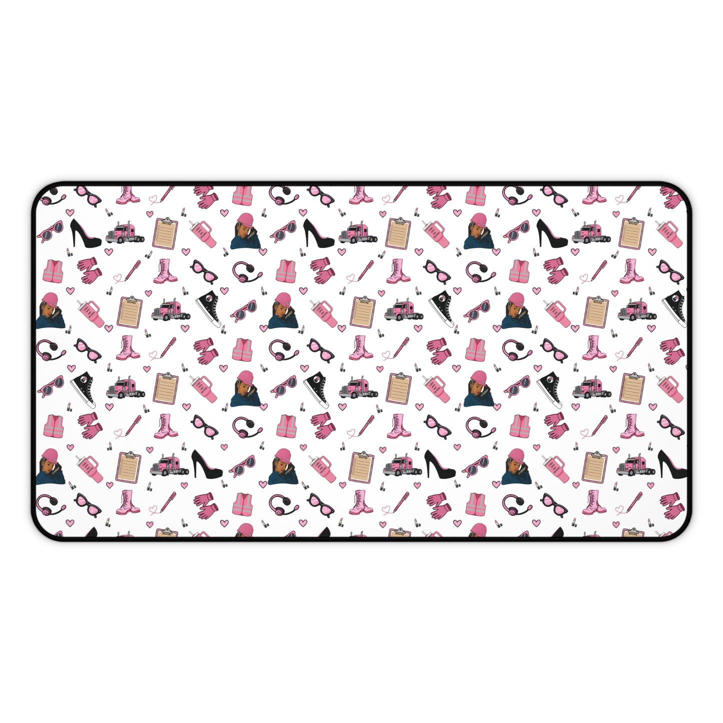White Trucker Charm Mouse Pad,Feminine Trucker Theme  Trucker Girl Office Accessories, Mouse Pad for female Truck Driver